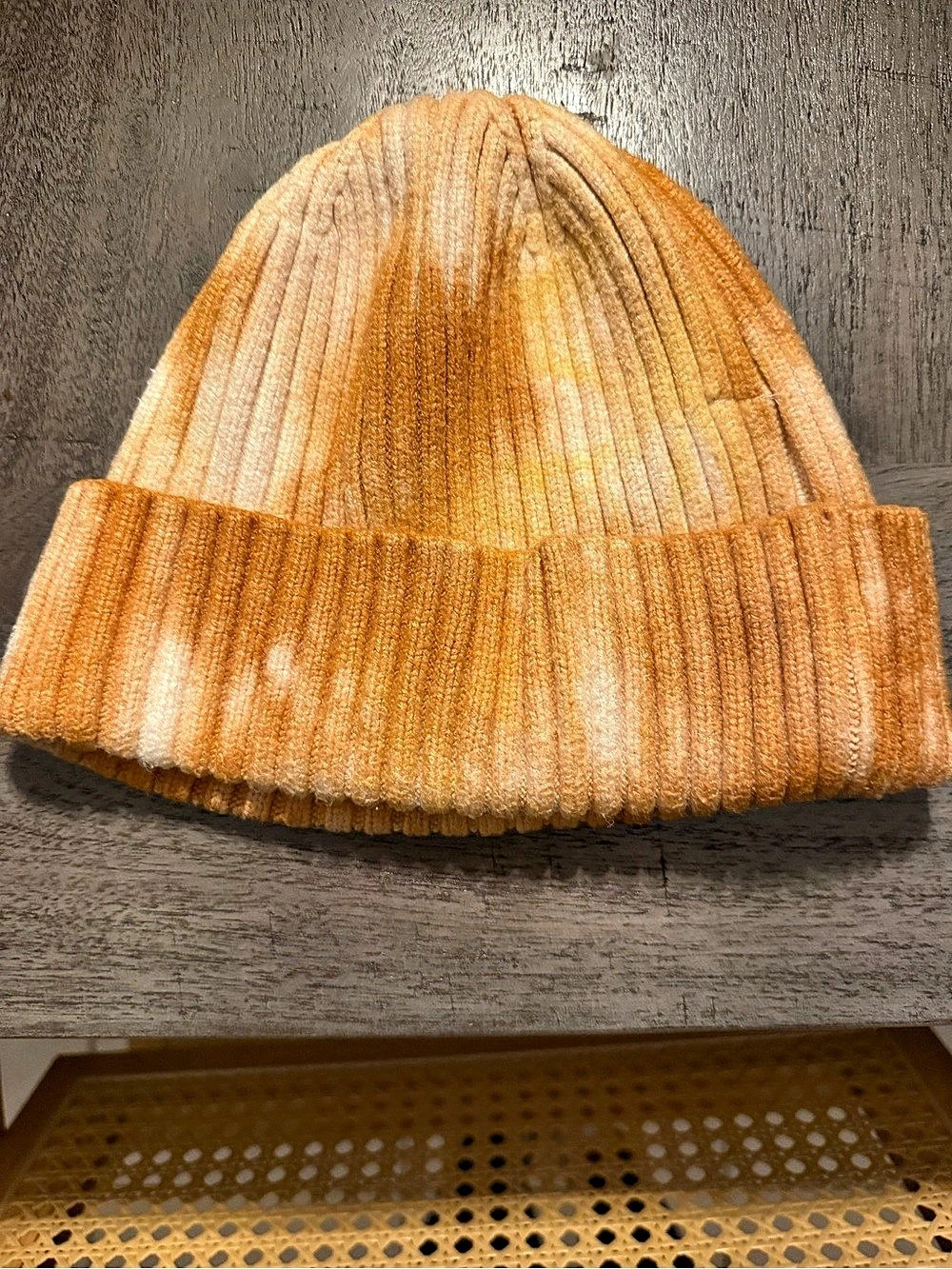 Free People Ribbed Knit Beanie Orange/gold tie dye
